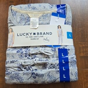 Lucky Brand Gray and Blue Floral 4 Pieces Pajama Set